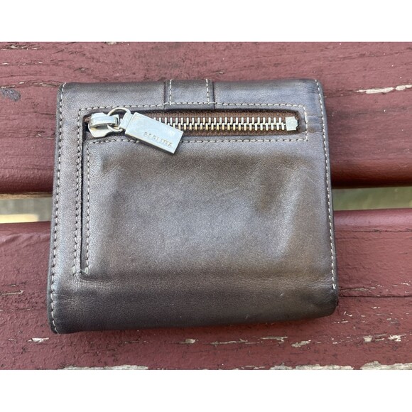 PERLINA Vintage Grey Metallic Leather Wallet Credit Card Holder - Picture 3 of 12